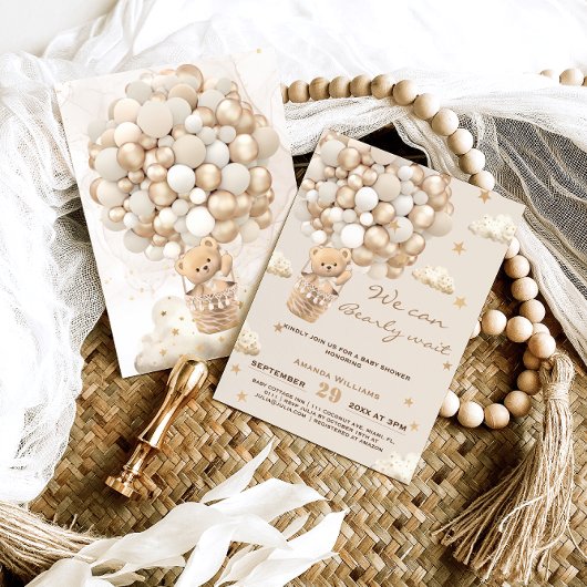 Bärenballons warten goldene, neutrale Babydusche Einladung