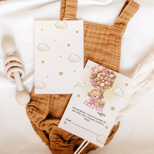 Bärenballons Windeln Raffle Boho Pink Begleitkarte