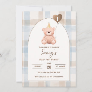 Bärenbär erster Geburtstag 1. Party Boho Minimal B Einladung
