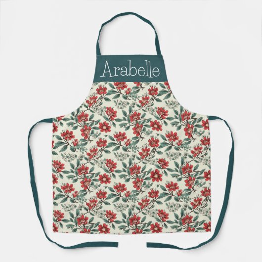 Bärenbeere und cremefarbene Schürze mit grünen Blä (Vorderseite)