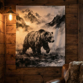 Bärenberg | Schwarz-weiß-Wildtierkunst Wandteppich
