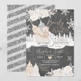 Bärenbraun Cream White Winter Baby Dusche Einladung