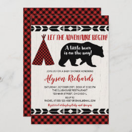 Bärenbüffel karierte Lumberjack-Babydusche Einladung