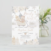 Bärencreme, weiße Schneeflocke, BläsernBaby-Dusche Einladung (Stehend Vorderseite)