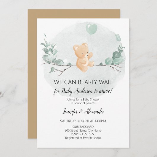 Bärendusche und Eukalyptus-Babydusche Einladung (Vorne/Hinten)