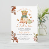 Bärenfall in Liebe Pumpkin Milk Flasche Baby Dusch Einladung (Stehend Vorderseite)