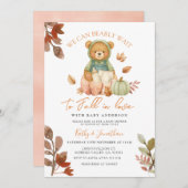 Bärenfall in Liebe Pumpkin Milk Flasche Baby Dusch Einladung (Vorne/Hinten)