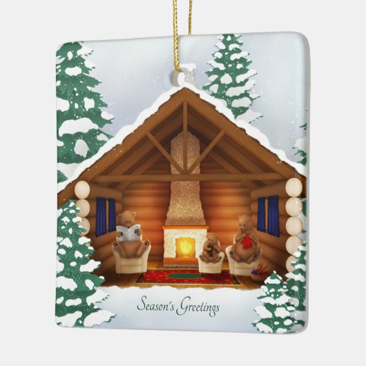 Bärenfamilie bei Zuhause Gemütliche Holzhütte Pers Keramikornament (Links)