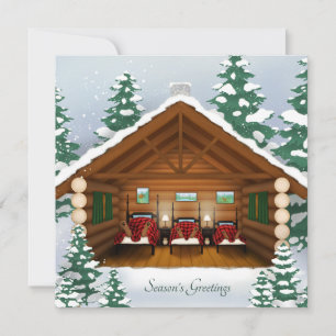 Bärenfamilie in der gemütlichen Log Cabin Ferienka Feiertagskarte
