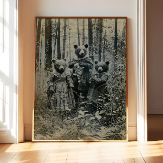 Bärenfamilie Poster Kunst Druck, Gruselige Wandkun