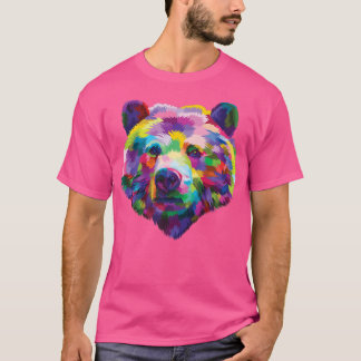 Bärenfarbener leuchtender Bärenkopf Geometrischer  T-Shirt
