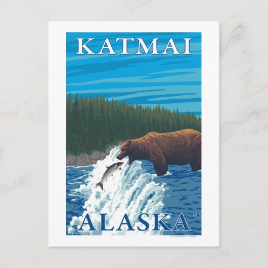 Bärenfischen in Fluss - Katmai, Alaska Postkarte (Vorderseite)