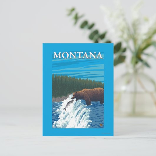 Bärenfischerei im Fluss - Montana Postkarte (Stehend Vorderseite)