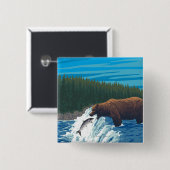 Bärenfischerei im Fluss - Wyoming Button (Vorne & Hinten)