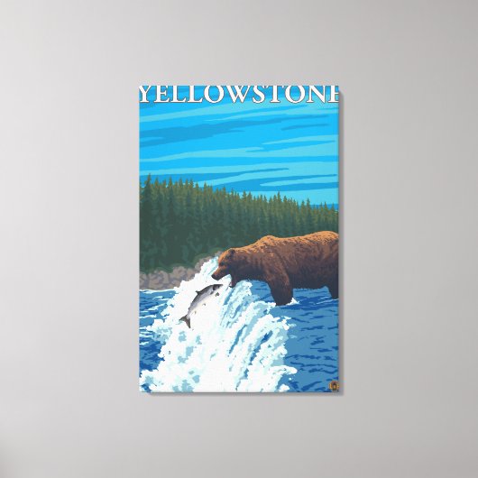 Bärenfischerei im Fluss - Yellowstone National Leinwanddruck (Vorderseite)
