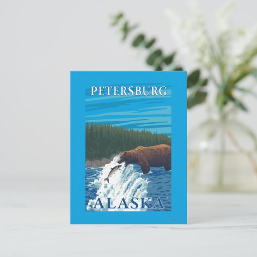 Bärenfischerei in Fluss - Petersburg, Alaska Postkarte (Stehend Vorderseite)