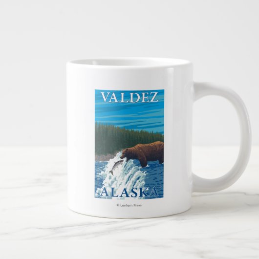 Bärenfischerei in Fluss - Valdez, Alaska Jumbo-Tasse (Rechts)