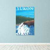 Bärenfischerei in Fluss - Yukon, Alaska Leinwanddruck (Insitu (Holzboden))