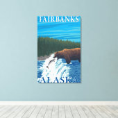 Bärenfischerei in Flüssen - Fairbanks, Alaska Leinwanddruck (Insitu (Holzboden))