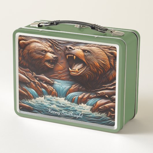 Bärenfischerei in freier Wildbahn Metall Brotdose (Rückseite)