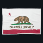 Bärenflagge der Republik Kalifornien: Cali Golden  Geschirrtuch<br><div class="desc">Die Flagge der Republik Kalifornien ist ein Symbol der Republik der kurzen Bärenflagge, die 1846 für einen Zeitraum von 25 Tagen existierte. Die Flagge ist ein einfaches Design mit einem roten Single auf weißem Hintergrund. Der Stern soll den einsamen Staat darstellen, und der weiße Hintergrund soll Reinheit und Unschuld symbolisieren....</div>