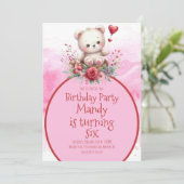 Bärenflora Wasserfarbe Roter Geburtstag Einladung (Stehend Vorderseite)
