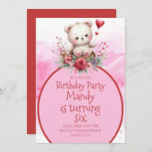 Bärenflora Wasserfarbe Roter Geburtstag Einladung (Vorne/Hinten)