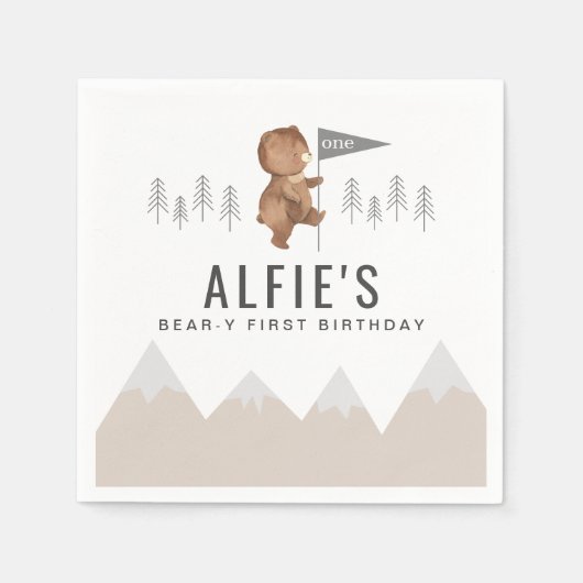 Bärengebirge zum ersten Geburtstag Serviette (Vorderseite)