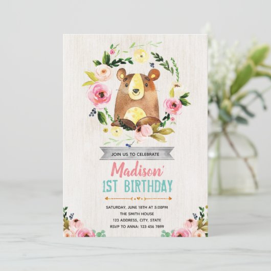 Bärengeburtstagsfeier Einladung (Stehend Vorderseite)