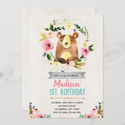 Bärengeburtstagsfeier Einladung (Vorne/Hinten)