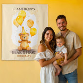 Bärengelber Bärenhintergrund zum ersten Geburtstag Wandteppich