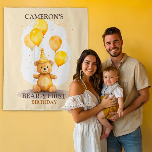 Bärengelber Bärenhintergrund zum ersten Geburtstag Wandteppich