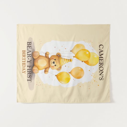 Bärengelber Bärenhintergrund zum ersten Geburtstag Wandteppich (Vorderseite (Horizontal))