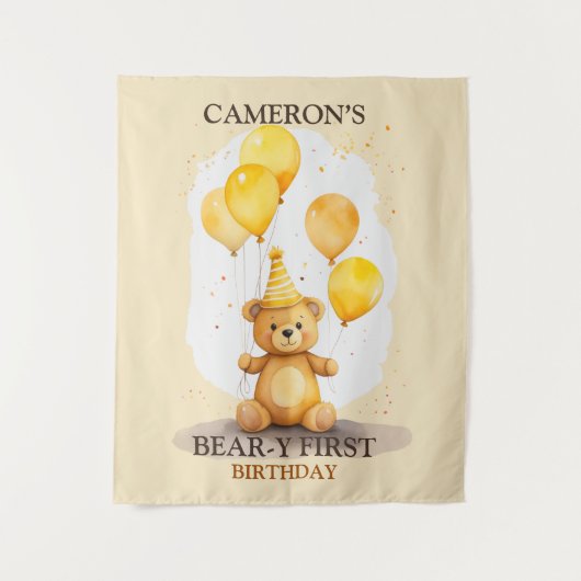 Bärengelber Bärenhintergrund zum ersten Geburtstag Wandteppich (Vorderseite)