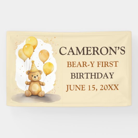 Bärengeschlecht erster Geburtstag neutraler Gelbbb Banner (Horizontal)