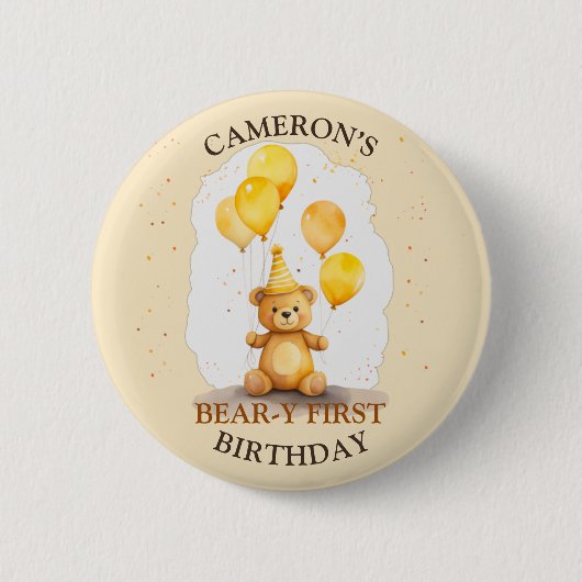 Bärengeschlecht erster Geburtstag neutraler Gelbbb Button (Vorderseite)