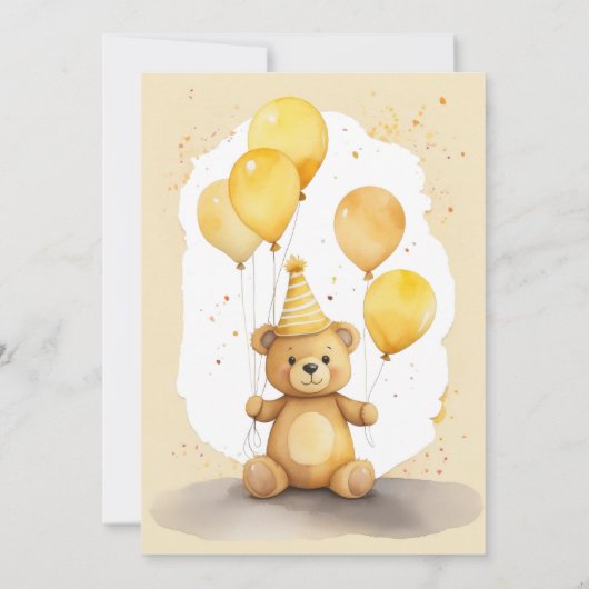 Bärengeschlecht erster Geburtstag neutraler Gelbbb Einladung (Rückseite)