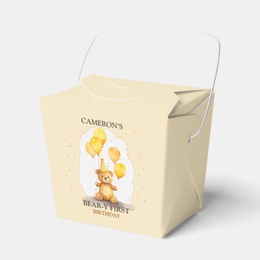 Bärengeschlecht erster Geburtstag neutraler Gelbbb Geschenkschachtel (Vorderseite)