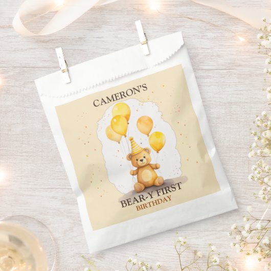 Bärengeschlecht erster Geburtstag neutraler Gelbbb Geschenktütchen (Ausgeschnitten)