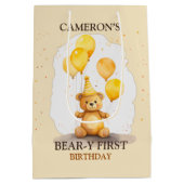 Bärengeschlecht erster Geburtstag neutraler Gelbbb Mittlere Geschenktüte (Rückseite)