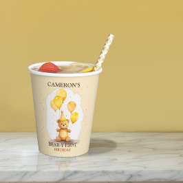 Bärengeschlecht erster Geburtstag neutraler Gelbbb Pappbecher