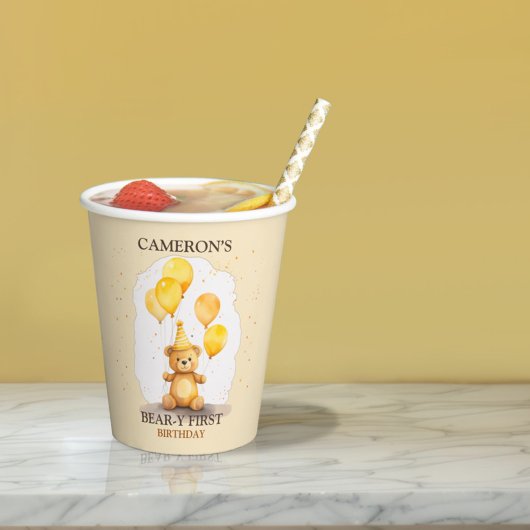 Bärengeschlecht erster Geburtstag neutraler Gelbbb Pappbecher