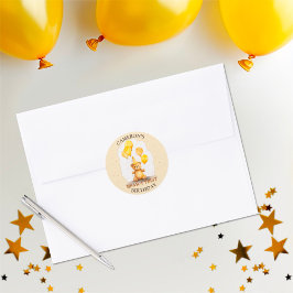 Bärengeschlecht erster Geburtstag neutraler Gelbbb Runder Aufkleber