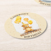 Bärengeschlecht erster Geburtstag neutraler Gelbbb Runder Pappuntersetzer (Angewinkelt)