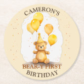 Bärengeschlecht erster Geburtstag neutraler Gelbbb Runder Pappuntersetzer (Vorderseite)