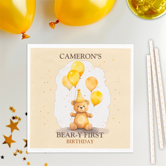 Bärengeschlecht erster Geburtstag neutraler Gelbbb Serviette