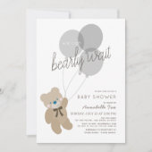 Bärengeschlecht mit neutraler grauer Babydusche Einladung (Vorderseite)