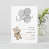Bärengeschlecht mit neutraler grauer Babydusche Einladung (Stehend Vorderseite)