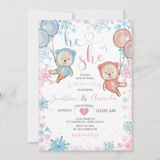 Bärengeschlecht offenbart, dass er oder sie Schnee Einladung (Vorderseite)