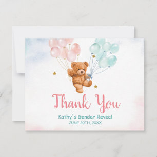 Bärengeschlecht offenbart Rosa und Blauer Ballon D Dankeskarte